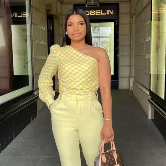 NWOT Zara Asymmetric Venus Yellow Gingham One Shoulder Crop Top S - Picture 3 of 12